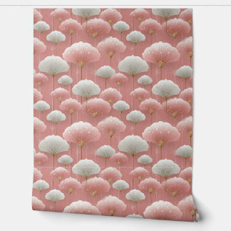Art Deco Pink Flowers Wallpaper