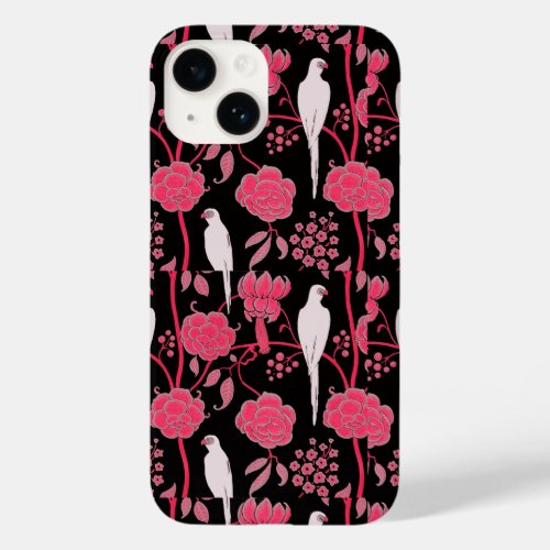 ART DECO PINK FLOWERSWHITE PARROTS ON BLACK Case_Mate iPhone 14 CASE