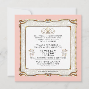 Art Deco Pink Gold Nouveau Gatsby Elegant Wedding  Invitation