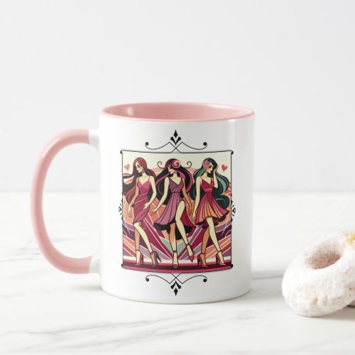 Art Deco Pink Ladies Night Out Galentines Day Mug