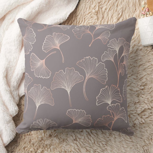 Art Deco Pink Leaf Pattern Throw Pillow (Blanket)