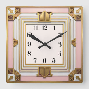 Art Deco Pink Square Wall Clock