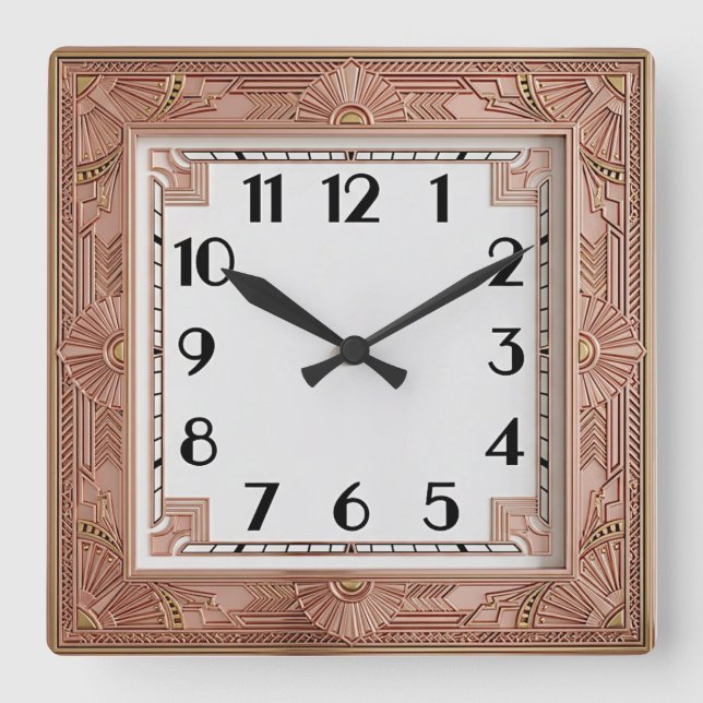 Art Deco Pink Square Wall Clock (Front)
