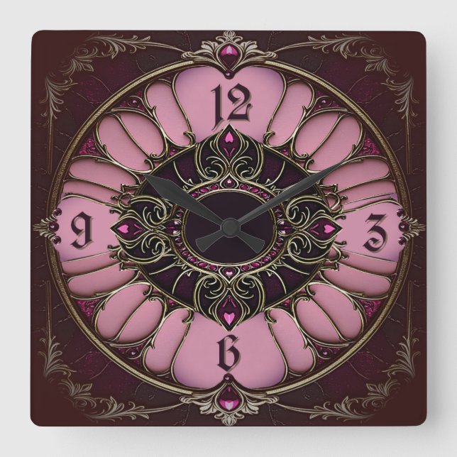 Art Deco Pink Square Wall Clock (Front)