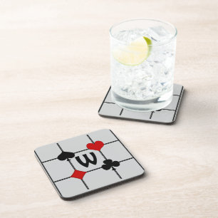 Art Deco Playing Card Suits v2 Monogrammed Beverage Coaster