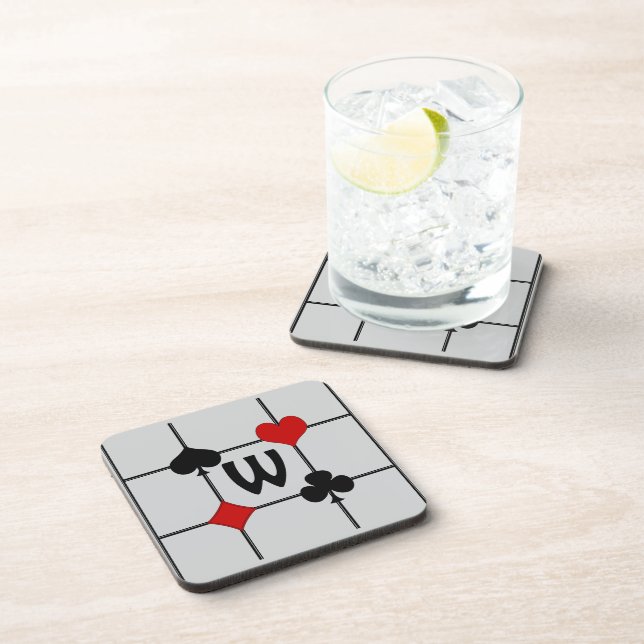 Art Deco Playing Card Suits v2 Monogrammed Beverage Coaster (Right Side)