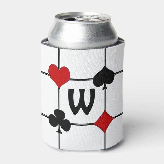 Art Deco Playing Card Suits v2 Monogrammed Can Cooler (Can Front)