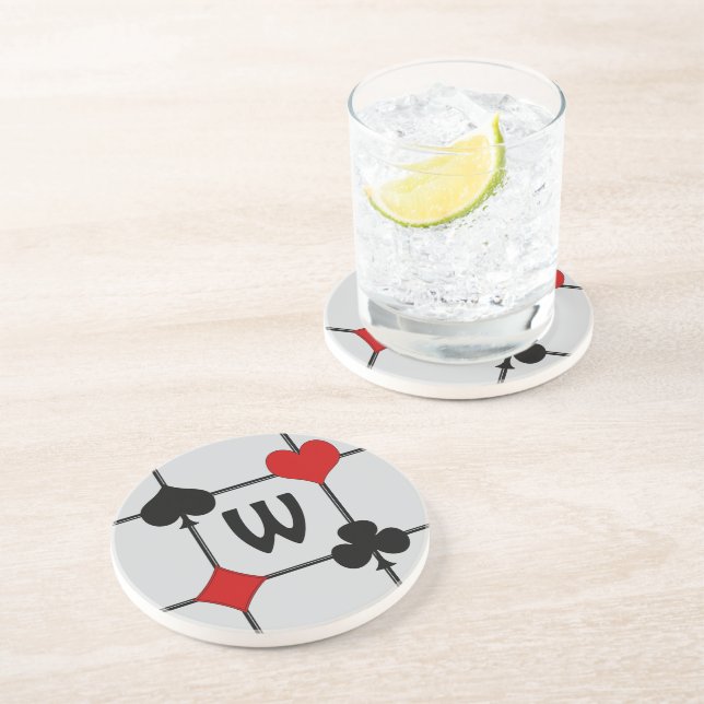Art Deco Playing Card Suits v2 Monogrammed Coaster (Side)