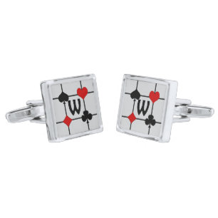 Art Deco Playing Card Suits v2 Monogrammed Cufflinks