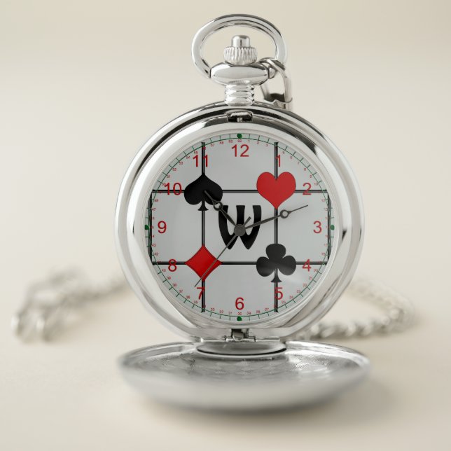 Art Deco Playing Card Suits v2 Monogrammed Pocket Watch (Inside)