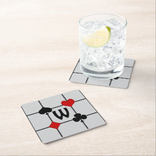 Art Deco Playing Card Suits v2 Monogrammed Square Paper Coaster