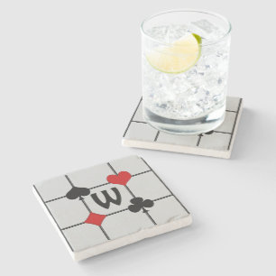 Art Deco Playing Card Suits v2 Monogrammed Stone Coaster