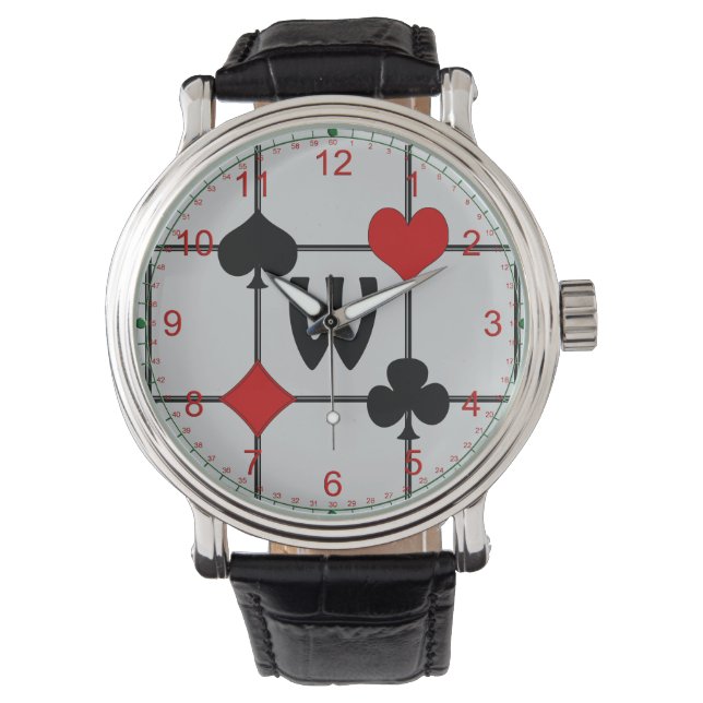 Art Deco Playing Card Suits v2 Monogrammed Watch (Front)