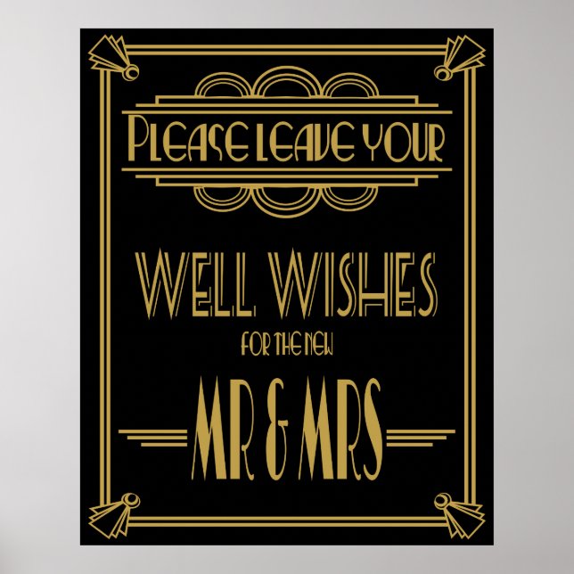 Art Deco "Please leave well wishes" wedding print (Front)