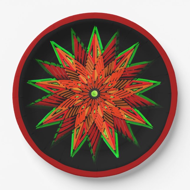 Art Deco Poinsettia WOW Paper Plates (Front)