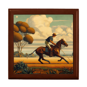 Art Deco Polo Scene Wooden Jewelry Keepsake Box