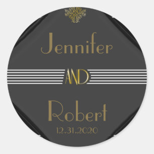 Art Deco Posh Wedding Classic Round Sticker