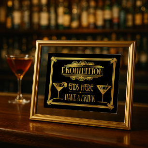 Art Deco Prohibition Wedding Bar Sign: Poster