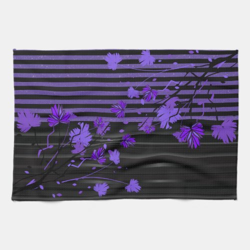 Art Deco Purple and Black Floral Kitchen Towel