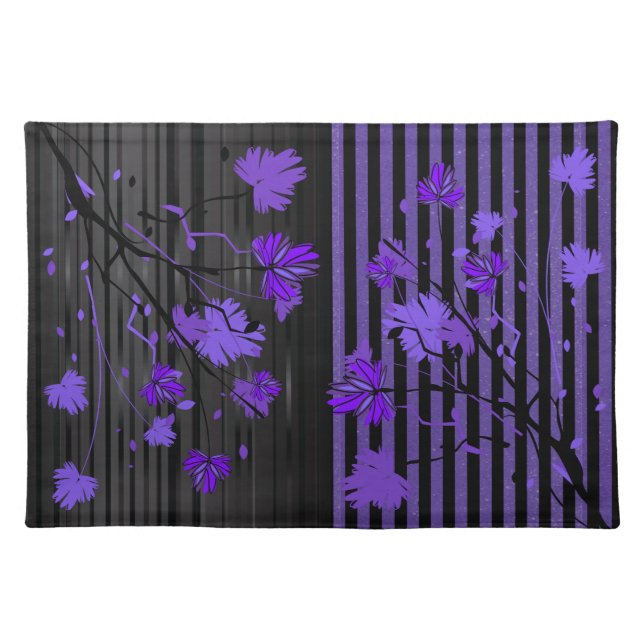 Art Deco Purple and Black Floral Placemat (Front)