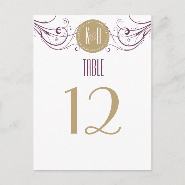Art Deco purple and taupe Table Number (Front)