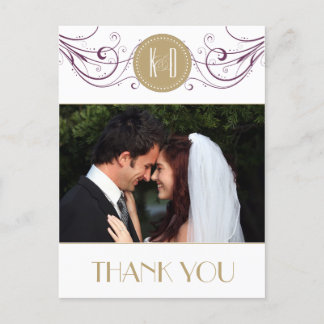 Art Deco purple and taupe Thank you card