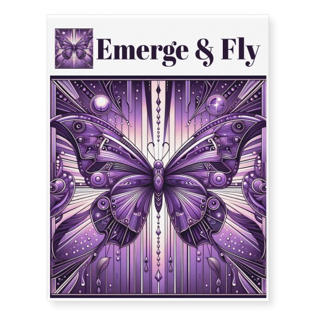 Art Deco Purple Butterfly Temporary Tattoos (Front)