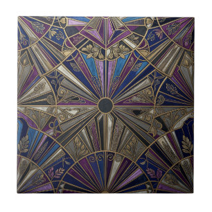 Art Deco Purple Gold Geometric Sunburst Ceramic Tile
