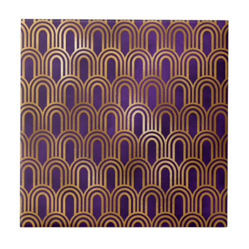 Art Deco Purple Gold Glitter Arch Pattern Ceramic Tile