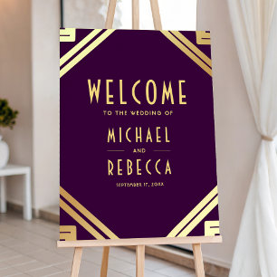 Art Deco Purple Gold Wedding Welcome Sign