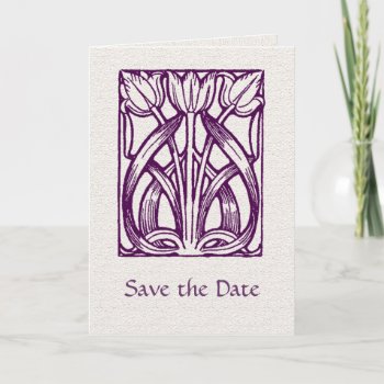 Art Deco Purple Tulips Save The Date Card by starstreamdesign at Zazzle