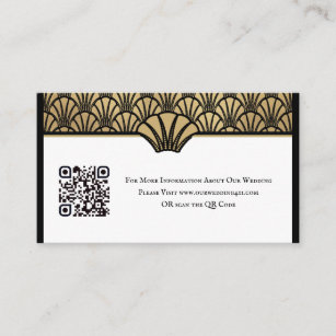 Art Deco QR Code Information Black Gold Wedding Business Card