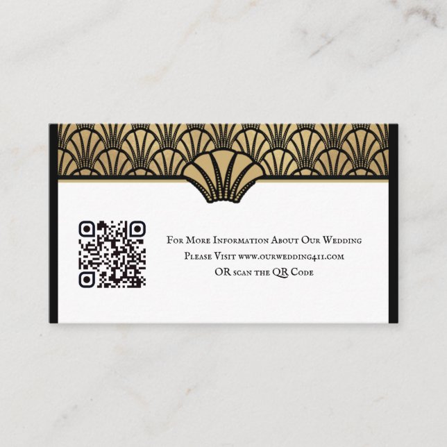 Art Deco QR Code Information Black Gold Wedding Business Card (Front)
