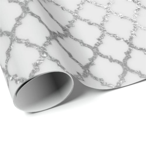 Art Deco Quatrefoil  Gray Silver Net Shiny Wrapping Paper