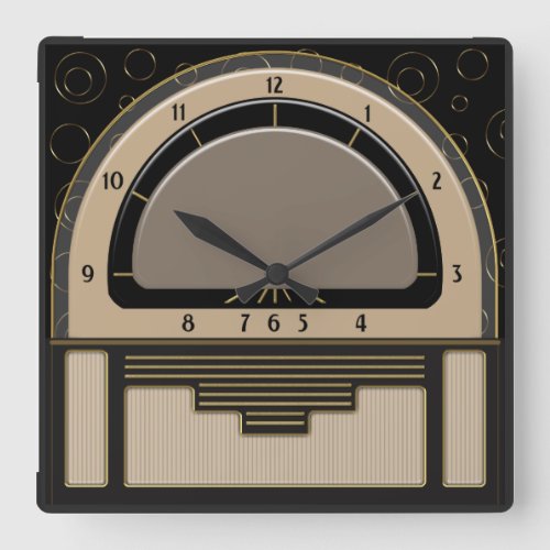 Art Deco Radiola Latte Greige Black Gold Square Wall Clock
