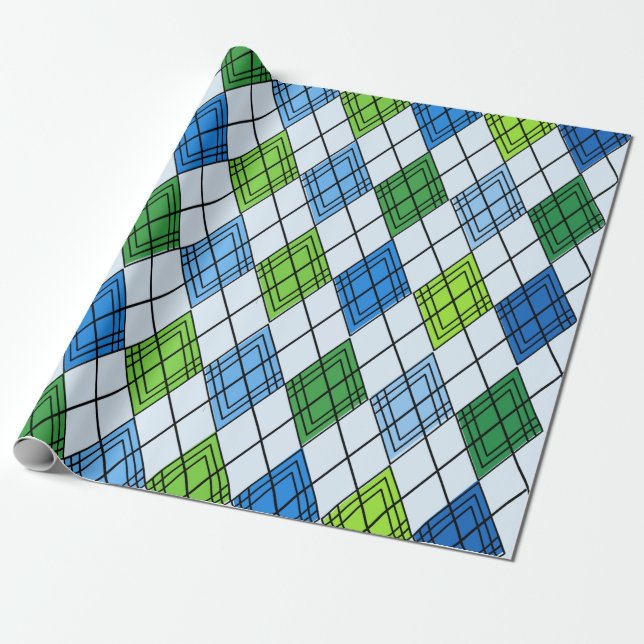 Art Deco Rain Argyle  Wrapping Paper (Unrolled)