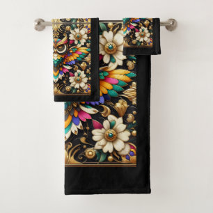 Art Deco Rainbow Owl Bath Towel Set
