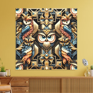 Art Deco Rainbow Owls Canvas Print