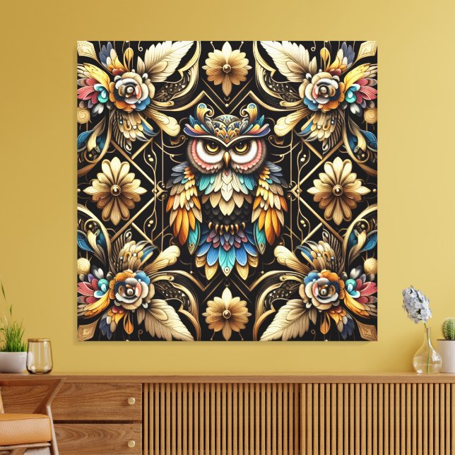 Art Deco Rainbow Owls Canvas Print (Insitu(LivingRoom))