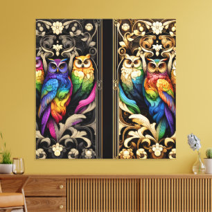Art Deco Rainbow Owls Canvas Print