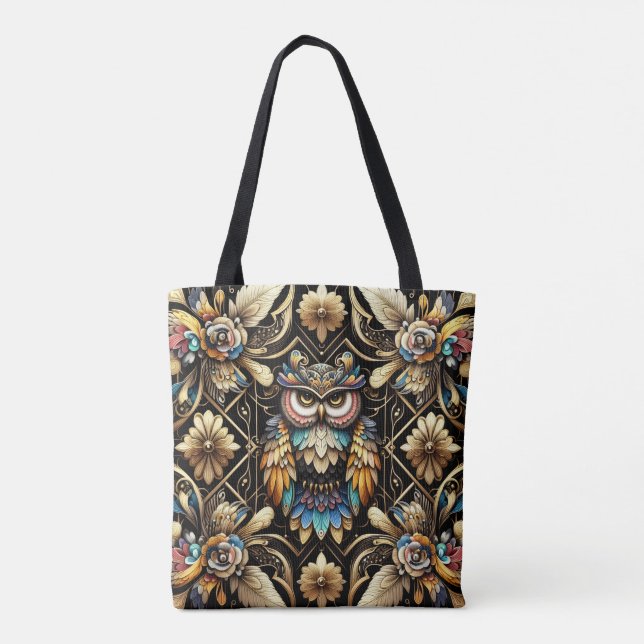 Art Deco Rainbow Owls Tote Bag (Back)