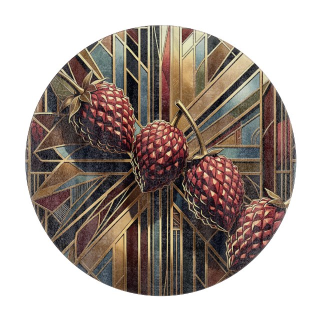 Art Deco Raspberry Geometric Gold Cutting Board (Front)