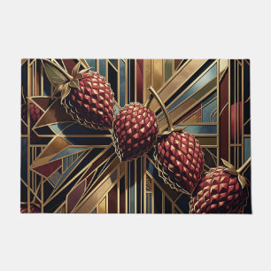 Art Deco Raspberry Geometric Gold Doormat