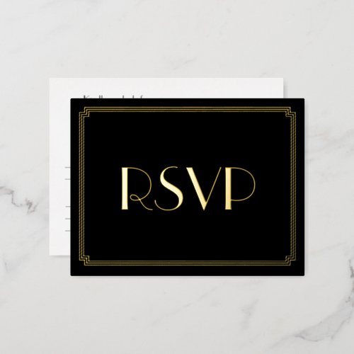 Art Deco Real Gold Foil Wedding RSVP Postcards