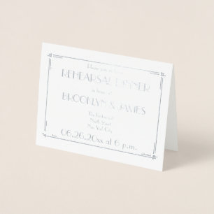 Art Deco Real Silver Wedding Rehearsal Invites