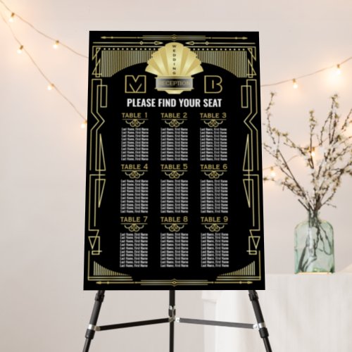 Art Deco Reception Gold Black Seating Chart Foam Board