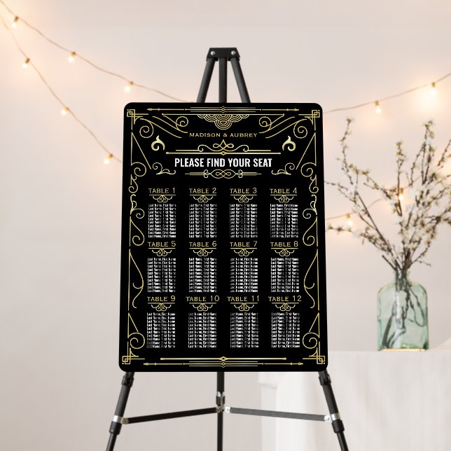 Art Deco Reception Gold Black Seating Chart Foam Board (In Situ (Stand))