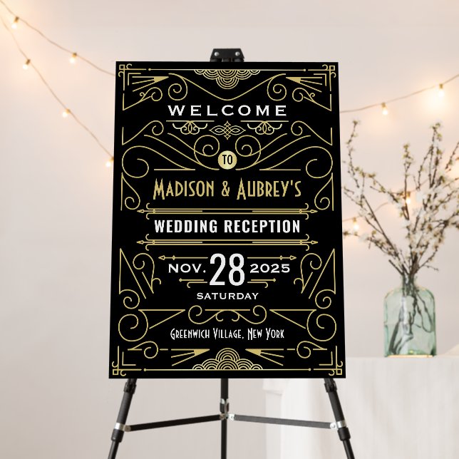 Art Deco Reception Gold Black Welcome Foam Board (In Situ (Stand))