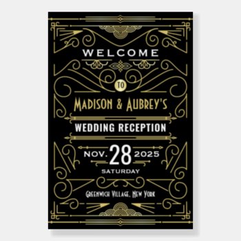 Art Deco Reception Gold Black Welcome Foam Board by BCVintageLove at Zazzle