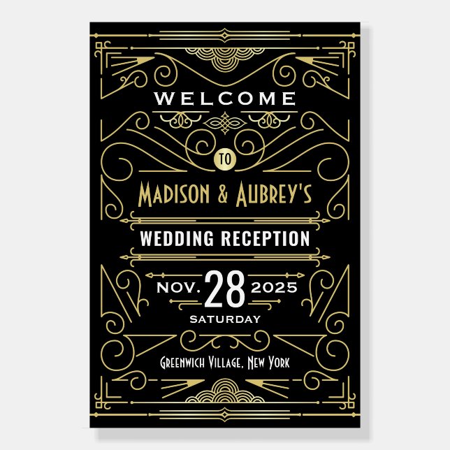 Art Deco Reception Gold Black Welcome Foam Board (Front)